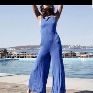 Jaase Blue Sapphire Backless 100% Rayon Jumpsuit